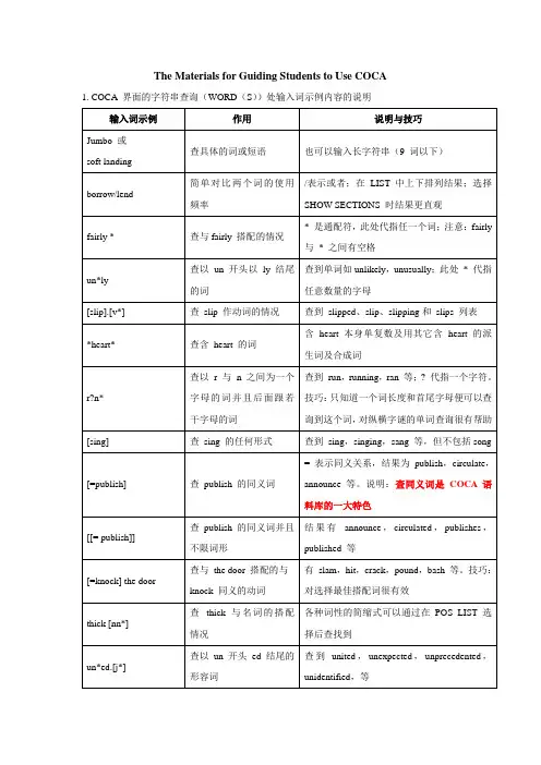 COCA 语料库界面查询输入说明(修订)