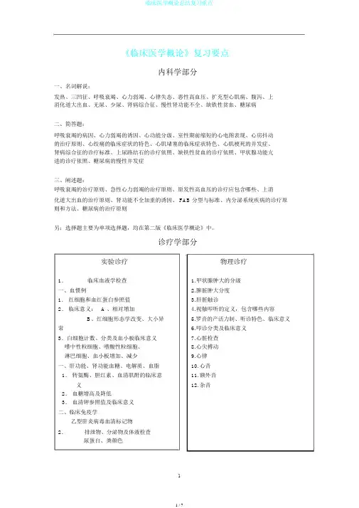 临床医学概论总结复习重点