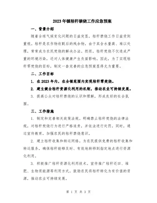 2023年镇秸秆禁烧工作应急预案