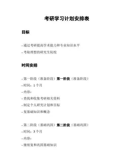 考研学习计划安排表