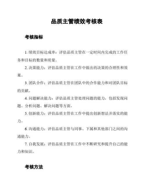 品质主管绩效考核表
