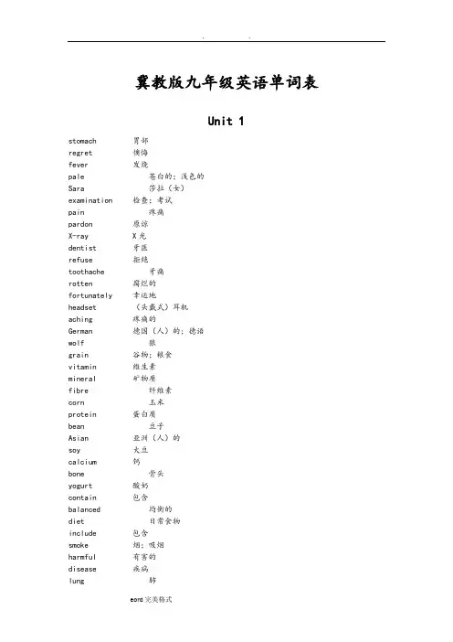 冀教版九年级英语单词表