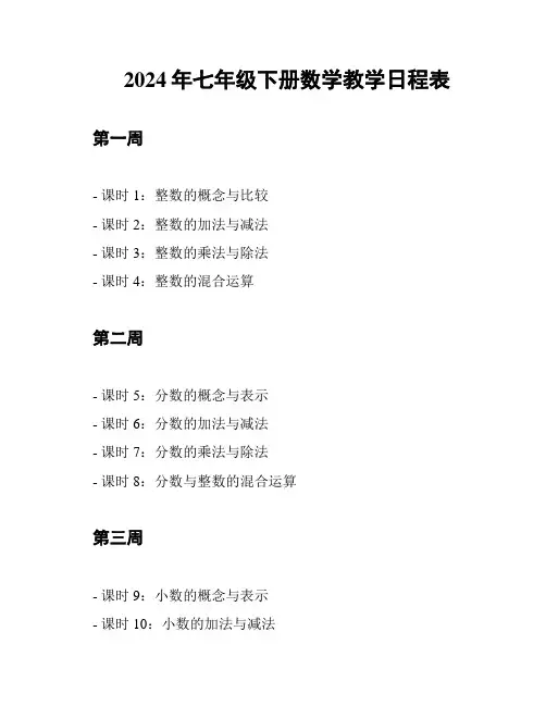 2024年七年级下册数学教学日程表