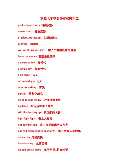 史上最全的侠盗飞车罪恶都市-秘籍大全