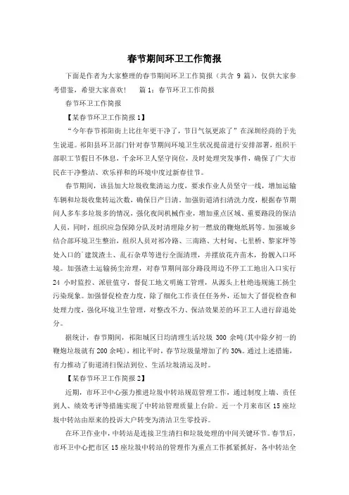 春节期间环卫工作简报