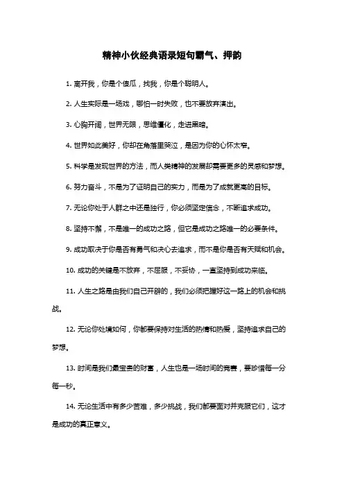精神小伙经典语录短句霸气、押韵