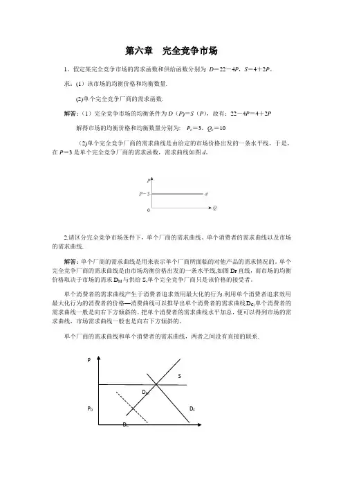 西方经济学第六章 完全竞争市场课后习题答案