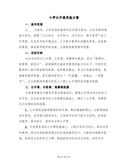 小学公开课实施方案(5篇)