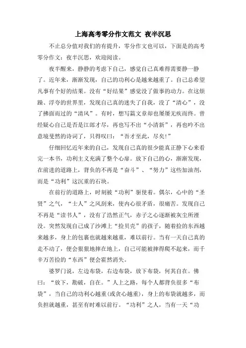上海高考零分作文范文夜半沉思