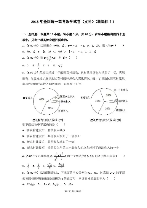 82015-2015-2018年全国统一高考数学试卷(文科)(新课标ⅰ)