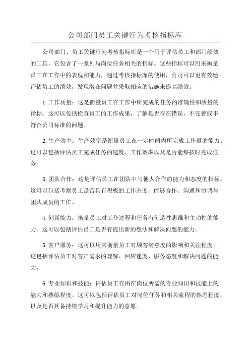 公司部门员工关键行为考核指标库