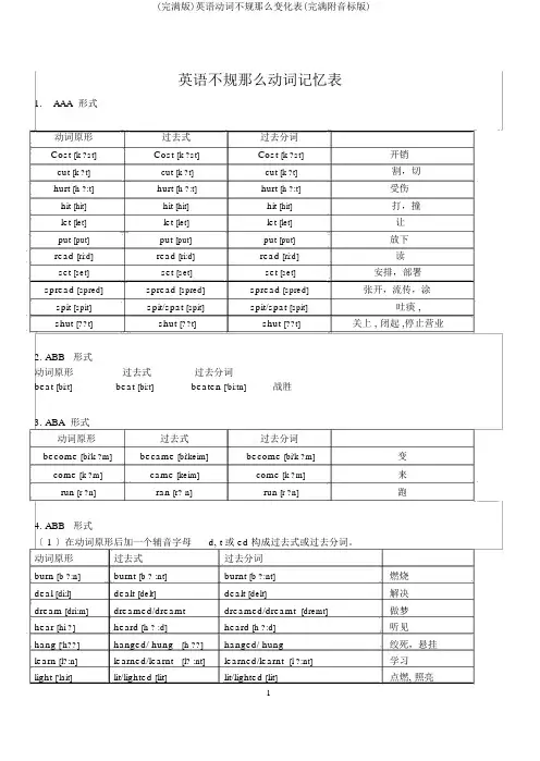 (完整版)英语动词不规则变化表(完整附音标版)