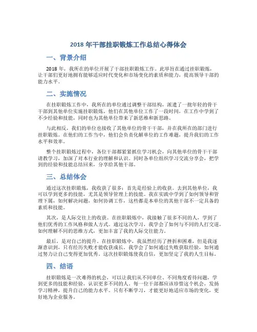 2018年干部挂职锻炼工作总结心得体会