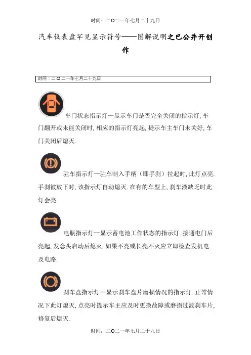 汽车仪表盘常见显示符号——图解说明