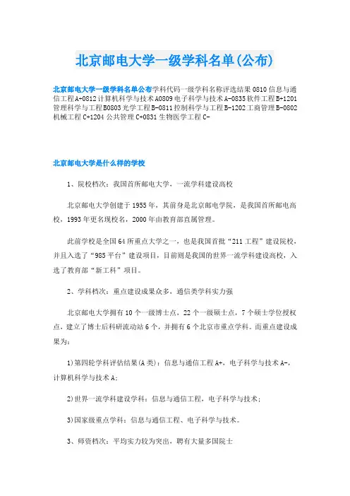 北京邮电大学一级学科名单(公布)
