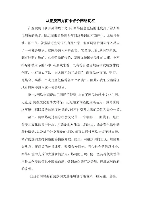 从正反两方面来评价网络词汇