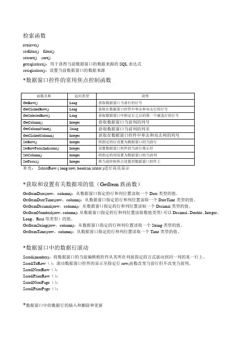 pb数据窗口控件的常用函数