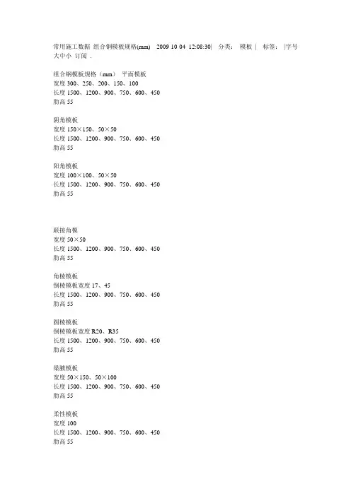 组合钢模板规格