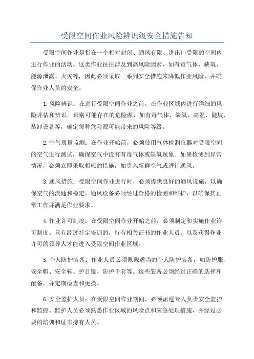 受限空间作业风险辨识级安全措施告知