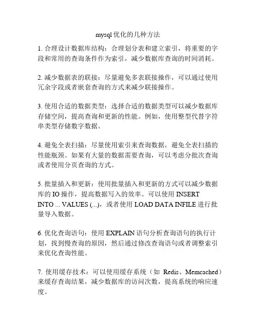 mysql优化的几种方法