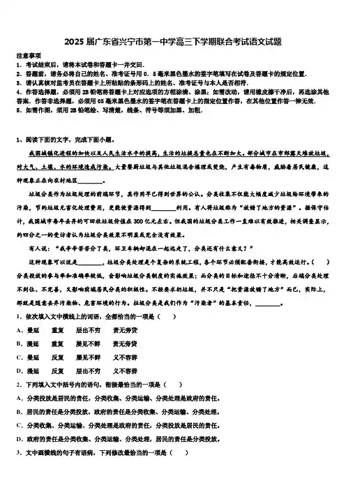 2025届广东省兴宁市第一中学高三下学期联合考试语文试题含解析