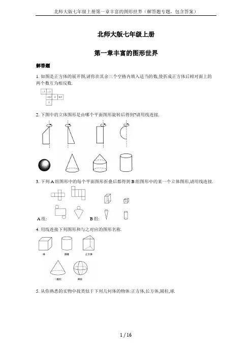北师大版七年级上册第一章丰富的图形世界(解答题专题,包含答案)