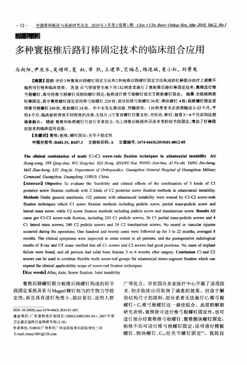 多种寰枢椎后路钉棒固定技术的临床组合应用