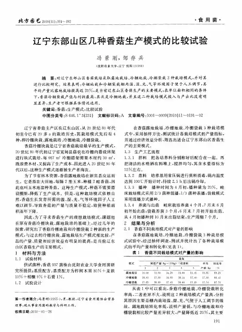 辽宁东部山区几种香菇生产模式的比较试验