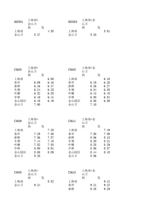 金山线下行列车时刻表