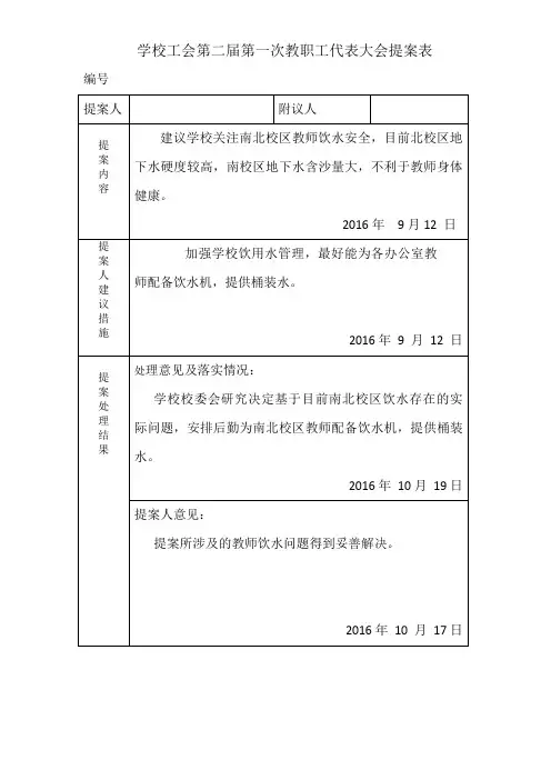 学校工会教职工代表大会提案表