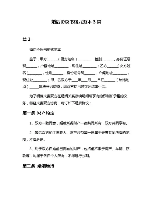 婚后协议书格式范本3篇