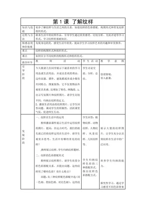 人教版八年级下册第二单元《第1课 了解纹样》课程教学设计