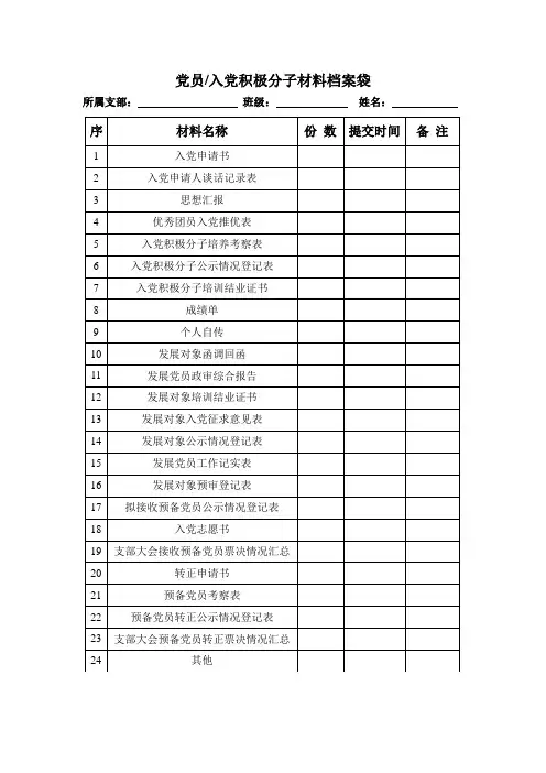 党员档案材料清单
