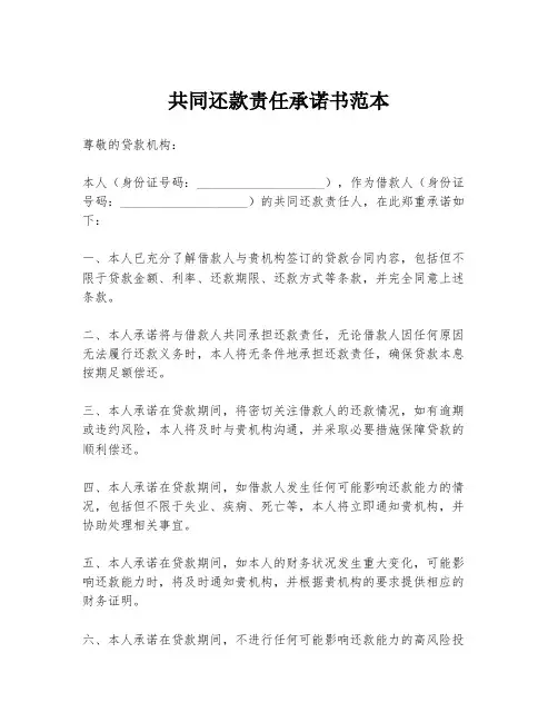 共同还款责任承诺书范本