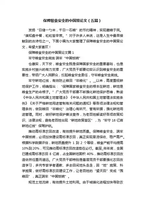 保障粮食安全的中国策论文（五篇）