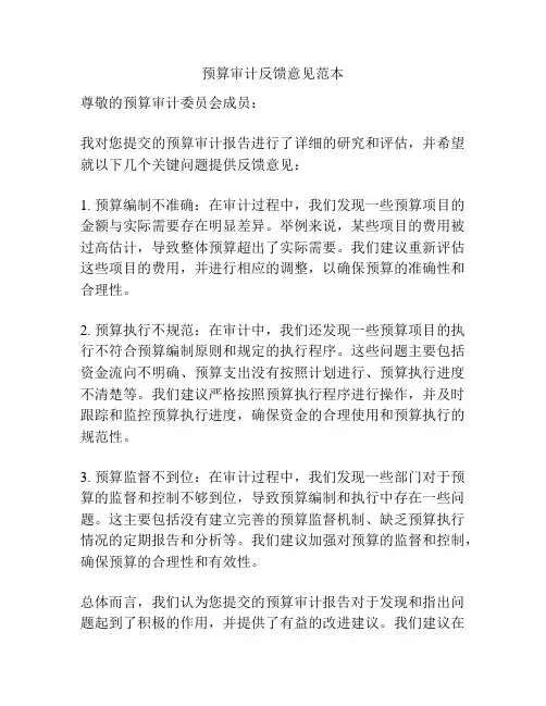 预算审计反馈意见范本