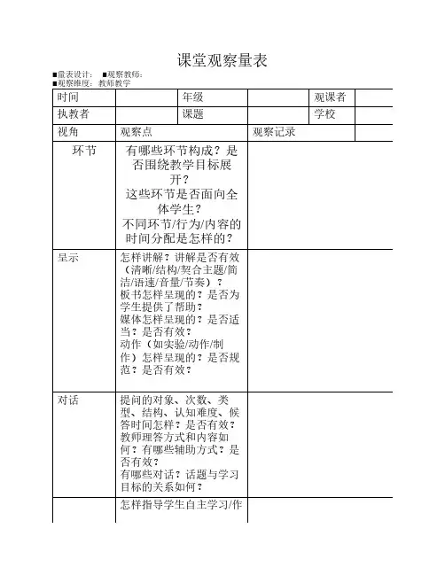 教师教学课堂观察量表