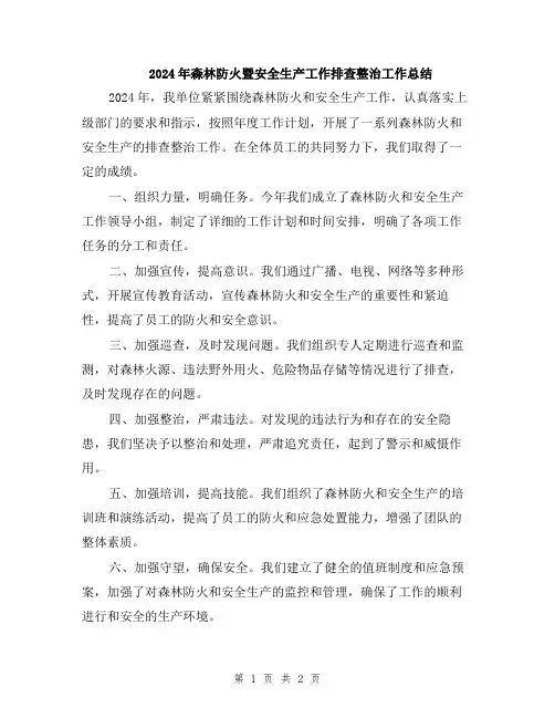 2024年森林防火暨安全生产工作排查整治工作总结