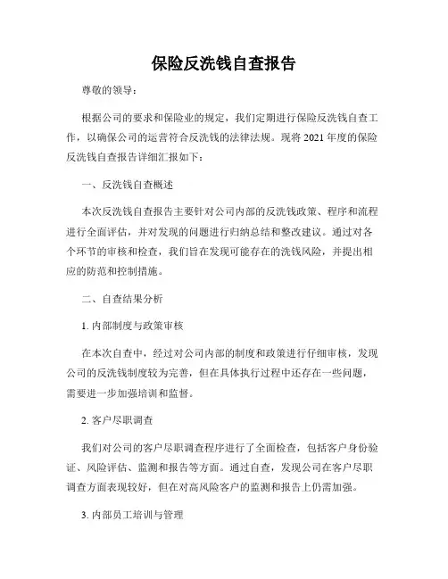 保险反洗钱自查报告