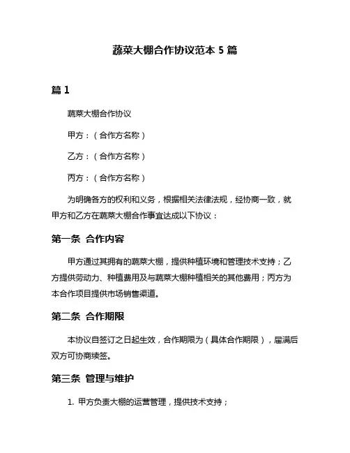 蔬菜大棚合作协议范本5篇