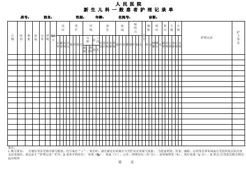 新生儿科一般患者护理记录单