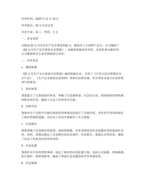 专家应急预案评审意见