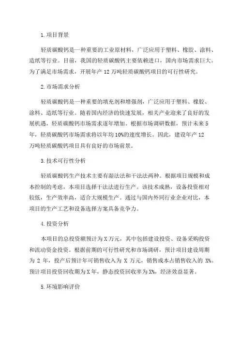 年产12万吨轻质碳酸钙项目可行性研究报告