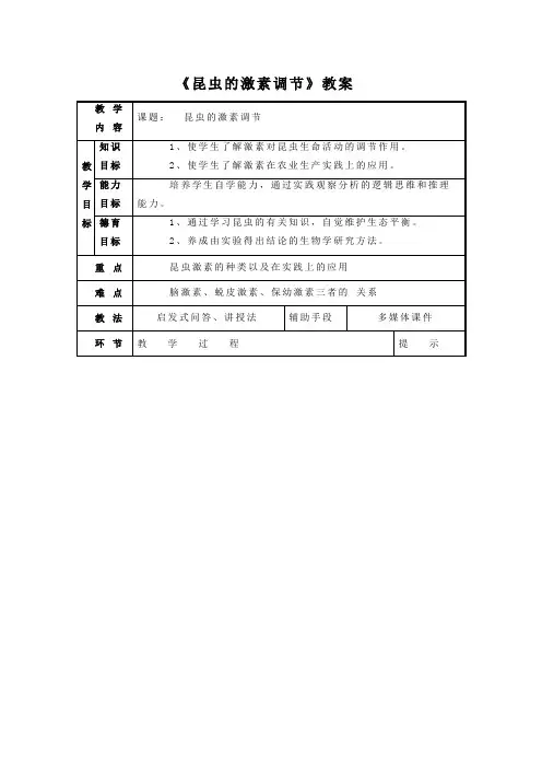 《昆虫的激素调节》教案
