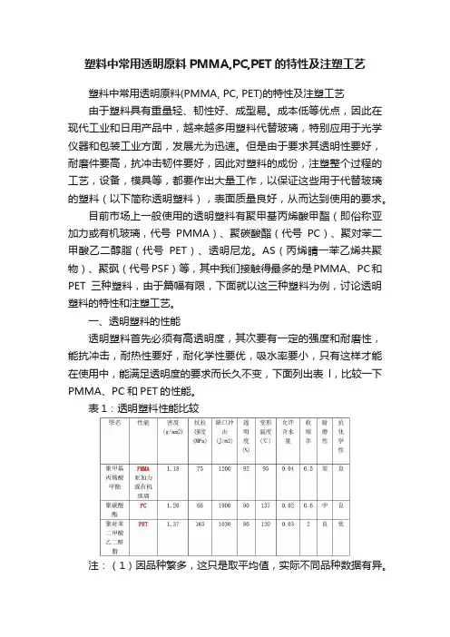 塑料中常用透明原料PMMA,PC,PET的特性及注塑工艺