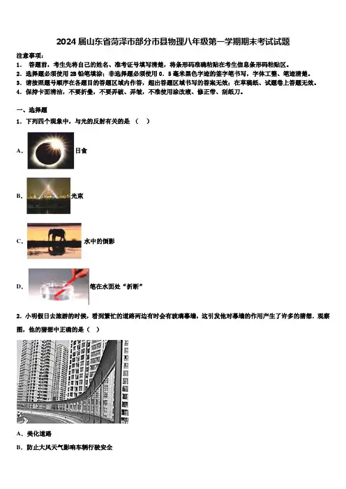 2024届山东省菏泽市部分市县物理八年级第一学期期末考试试题含解析