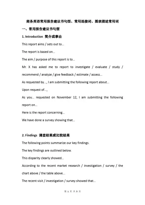 商务英语常用报告建议书句型、常用连接词、图表描述常用词