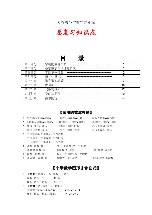 人教版小学数学六年级下册总复习知识点(整理版)