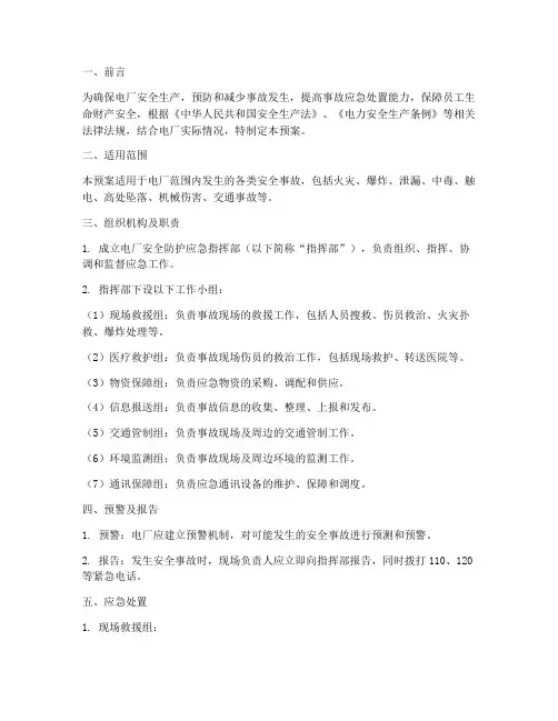 电厂安全防护应急预案