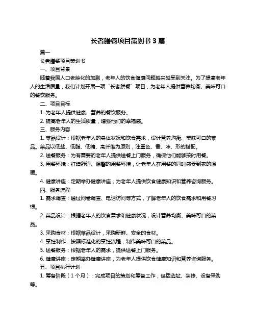 长者膳餐项目策划书3篇